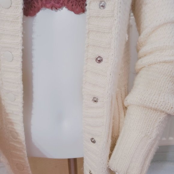 H&M Mid Length Ribbed Knit Cardigan- Wool Blend in Cream- Size 4 - Picture 5 of 13